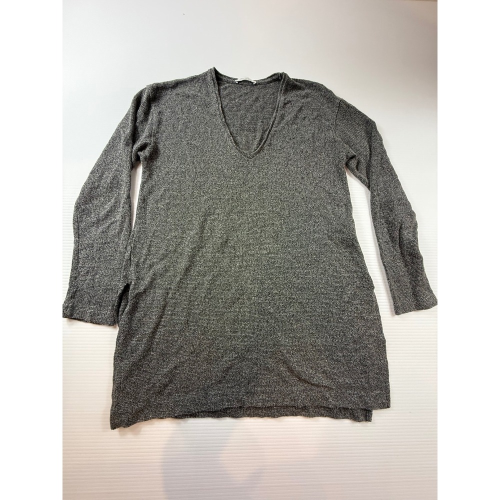 Zara Trafaluc Womens V-Neck Tunic Sweater Charcoal Grey Marled Knit Size M